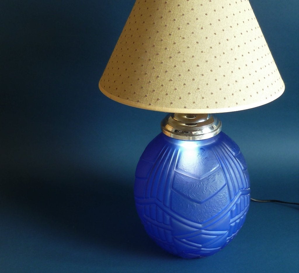 art deco blauwe glazen vaas   tafellamp, Ophalen of Verzenden, Glas, Art deco