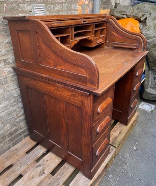 Antiek eiken  cilinder rolltop rol bureau, Ophalen