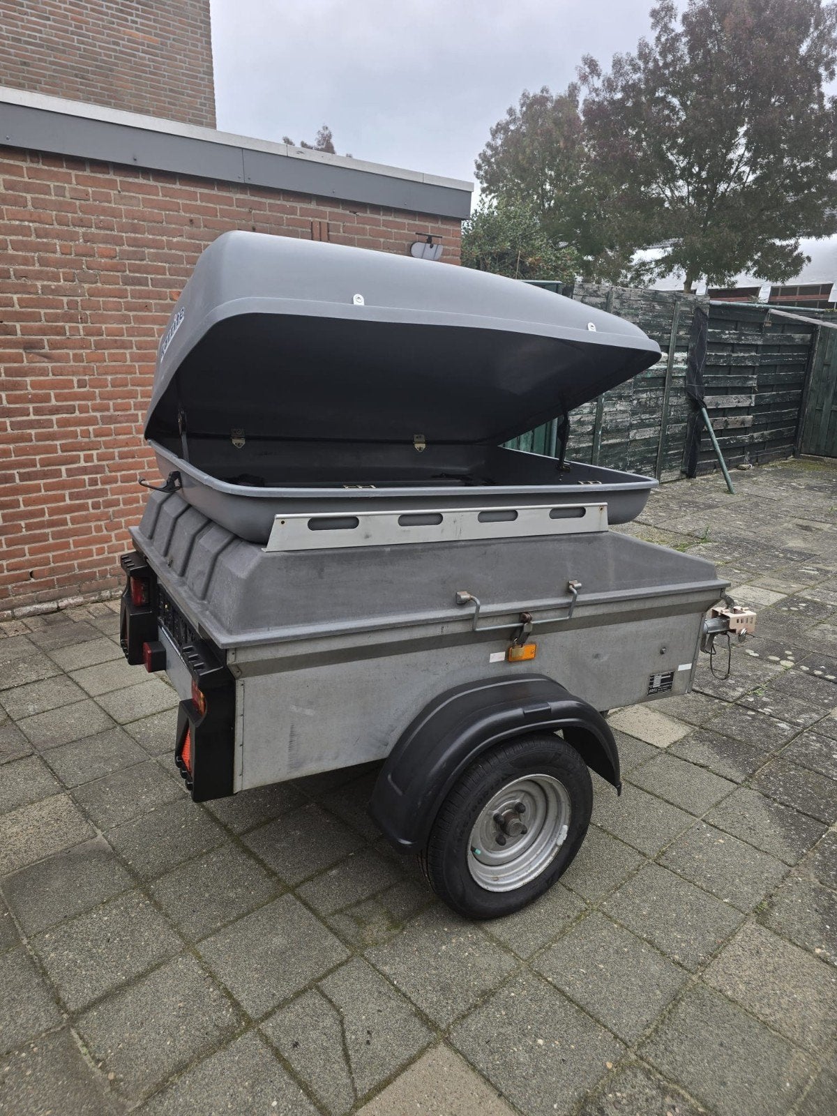 Bagage aanhanger met dakkoffer, Ophalen of Verzenden, Gebruikt