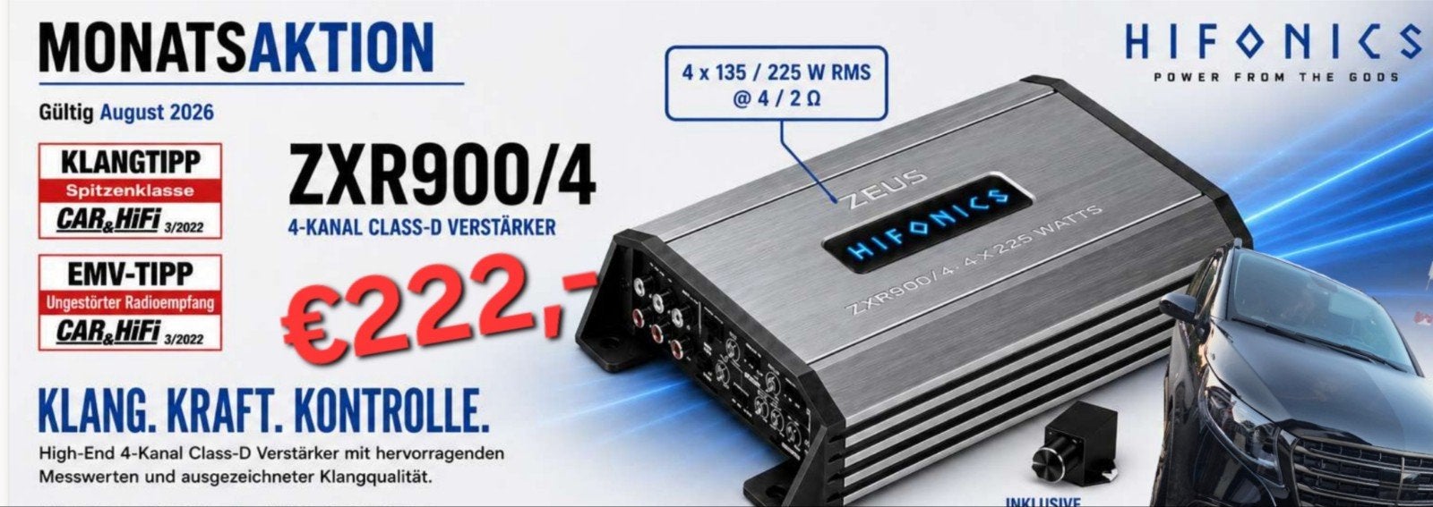 Hifonics ZXR900/4 Nieuw Model 4-Kanaals Versterker, Ophalen of Verzenden, Nieuw