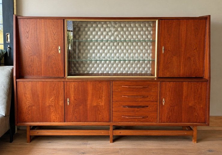 Prachtig Deens Design Stijl Teakhouten Highboard / Wandkast, Huis en Inrichting, Ophalen of Verzenden, Zo goed als nieuw, 25 tot 50 cm