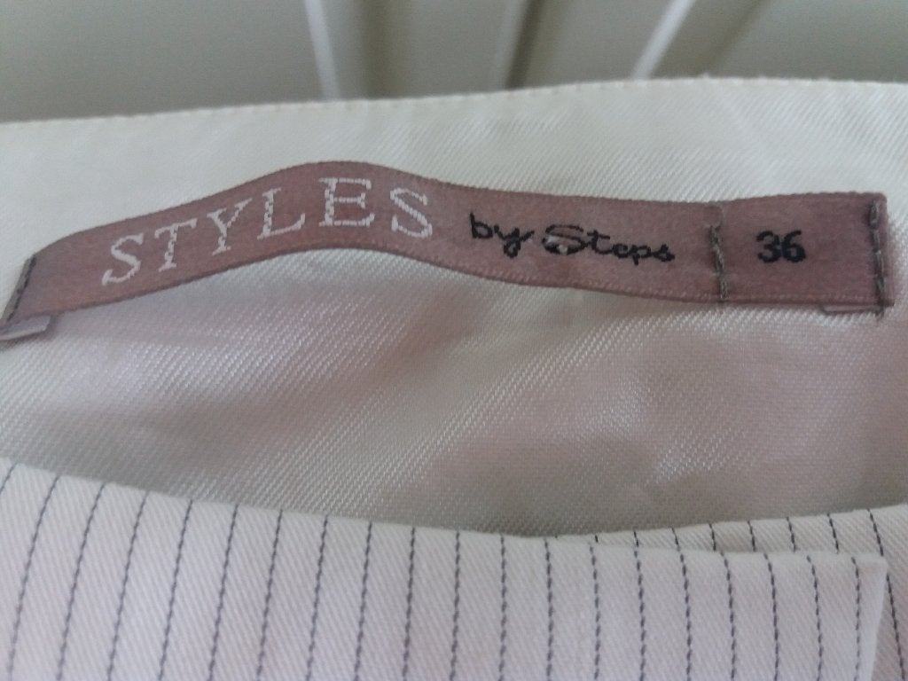 Broek Pantalon Steps Crème Antraciet streepje 36 ( Jool ), Kleding | Dames, Verzenden, Wit, Zo goed als nieuw, Steps