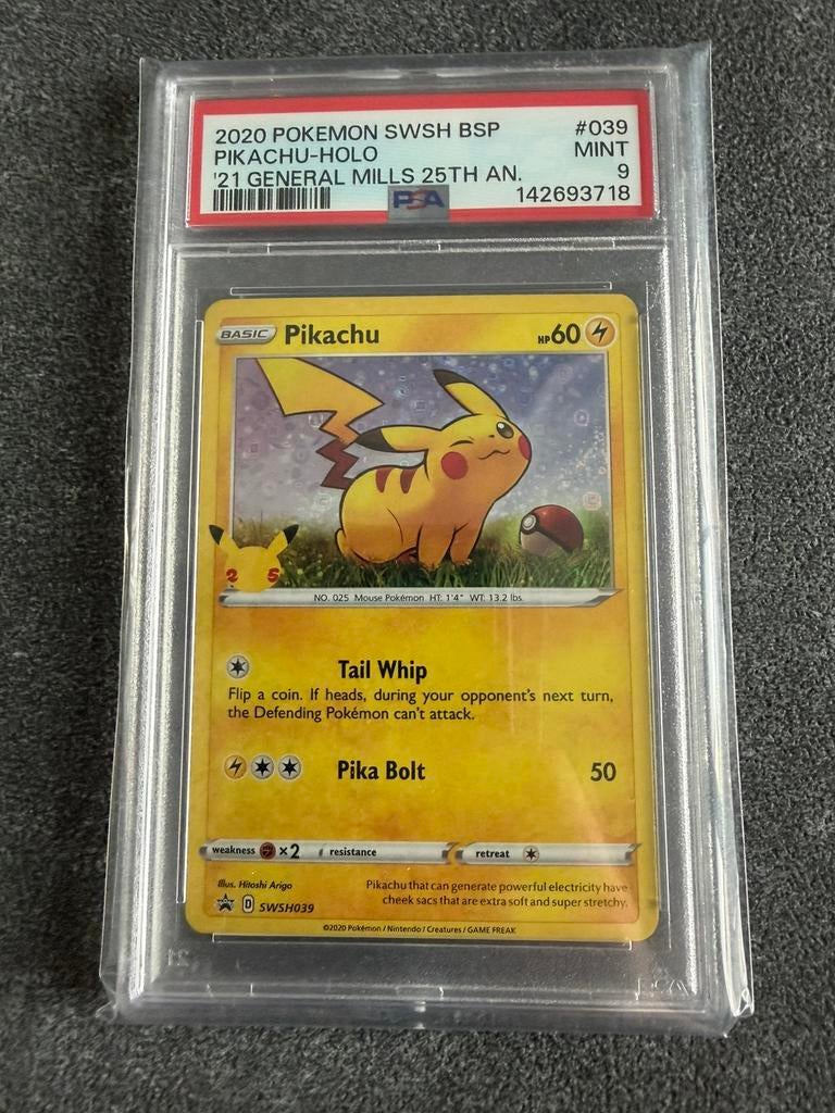 Pikachu Pokémon Promo swsh039 Graded PSA 9, Ophalen of Verzenden, Zo goed als nieuw