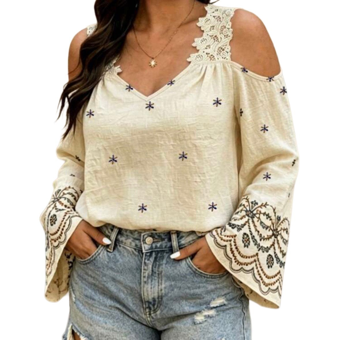 Crèmekleurige off-shoulder blouse (46-54), Kleding | Dames, Grote Maten, Verzenden, Nieuw, Beige, Blouse of Tuniek