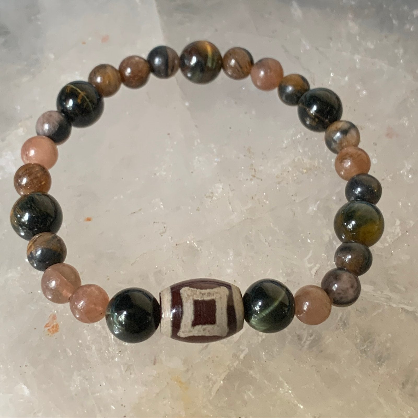 Chiastioliet dzi bead vertrouwen beschermt geluk zeldzaam, Met bedels of kralen, Bruin, Magnolia11, Nieuw
