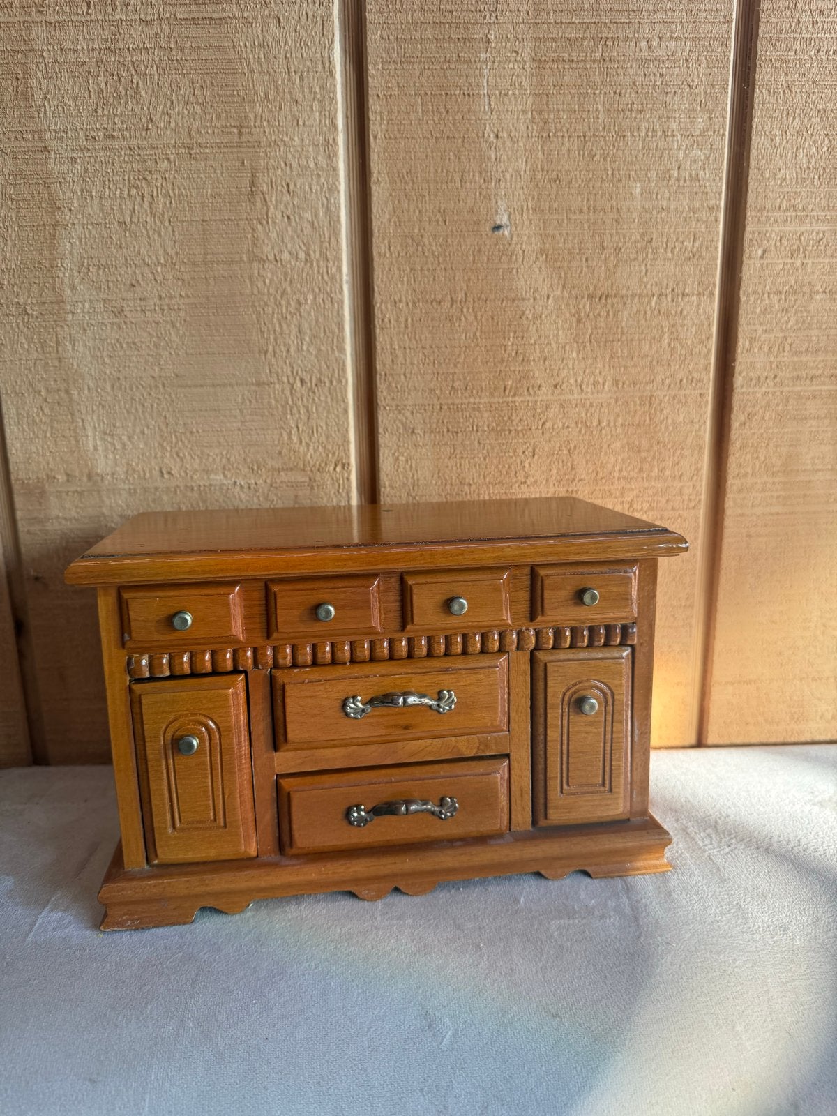 Vintage houten muziekdoosje met lades en spiegel, Ophalen of Verzenden