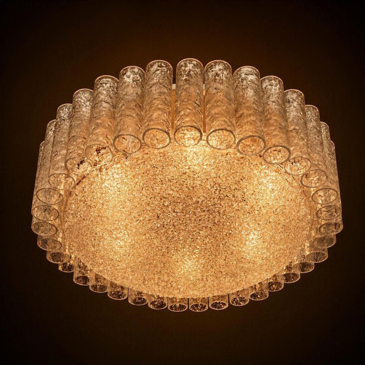 Grote vintage Doria Leuchten plafondlamp 70’s, Doria Leuchte, Zo goed als nieuw, Glas, Nvt