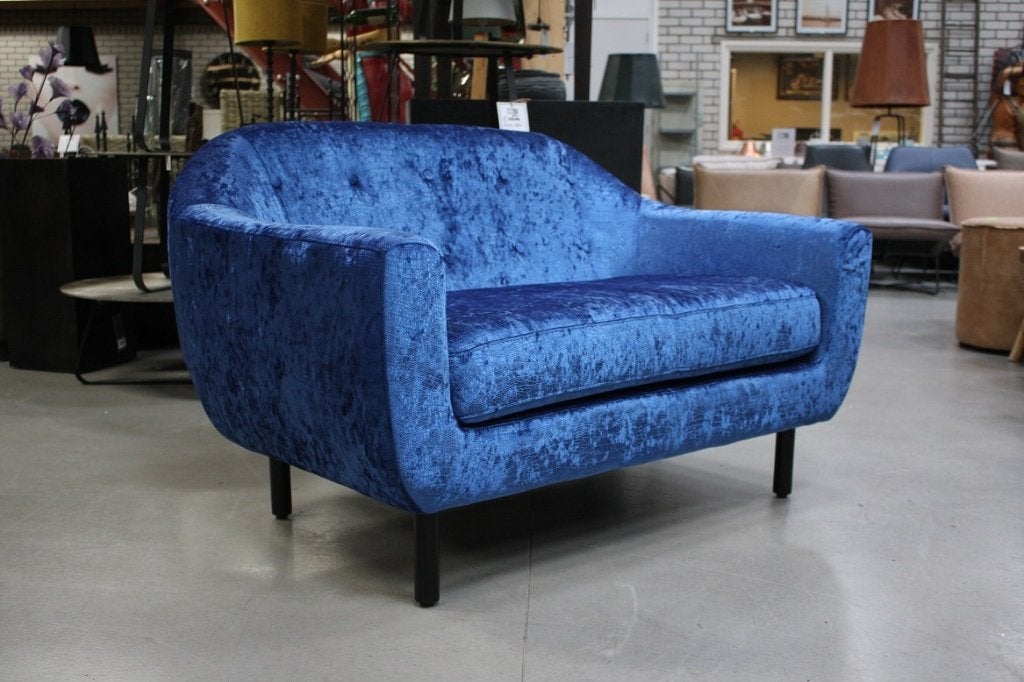 Chique tweepersoons bank velvet velours koningsblauw, Ophalen, Zo goed als nieuw, Stof, 75 tot 100 cm