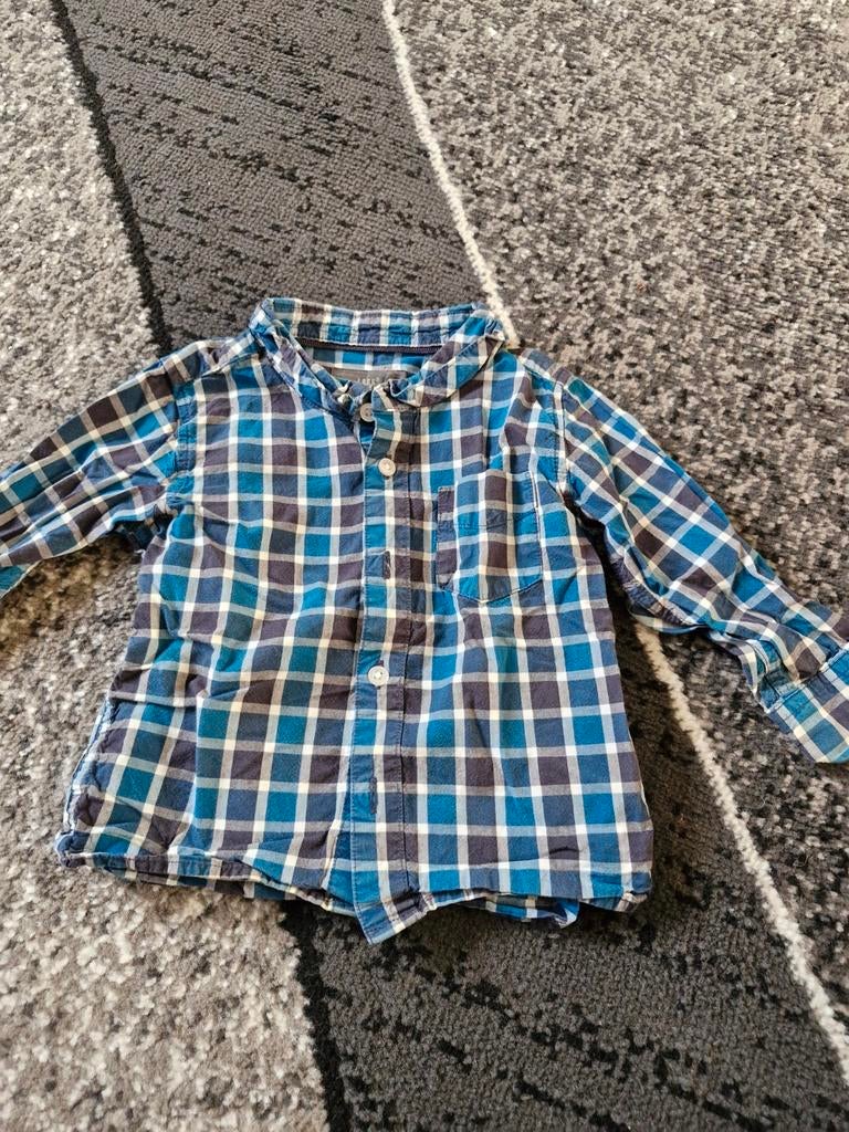 Blauw geblokt overhemd Maat 74, H&M, Onbekend, Ophalen of Verzenden, Zo goed als nieuw