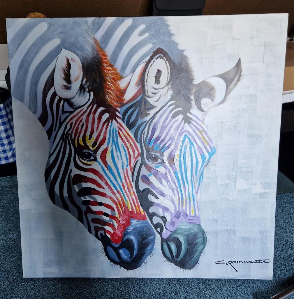 Schilderij 'Twee Kleurrijke Zebra's', Ophalen