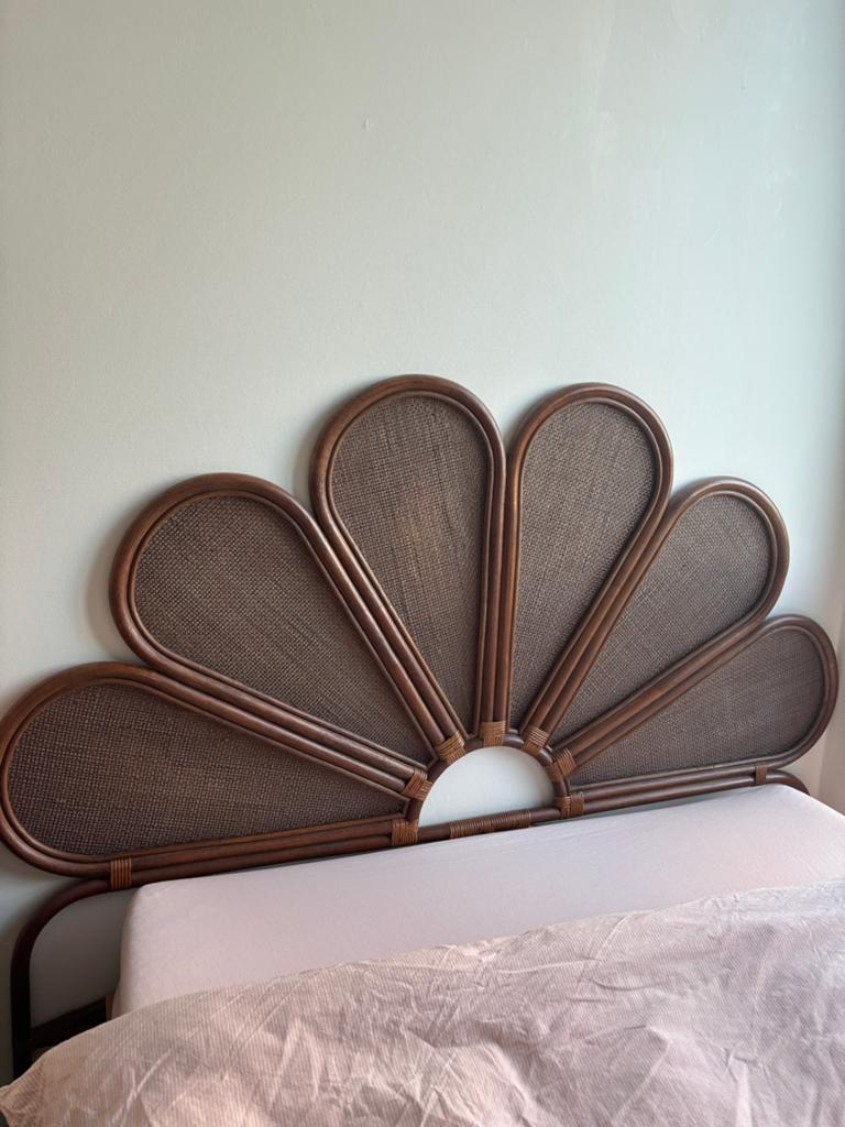 Rotan hoofdbord in bloemvorm - 170 cm, Ophalen, Overige materialen, Bruin, Tweepersoons