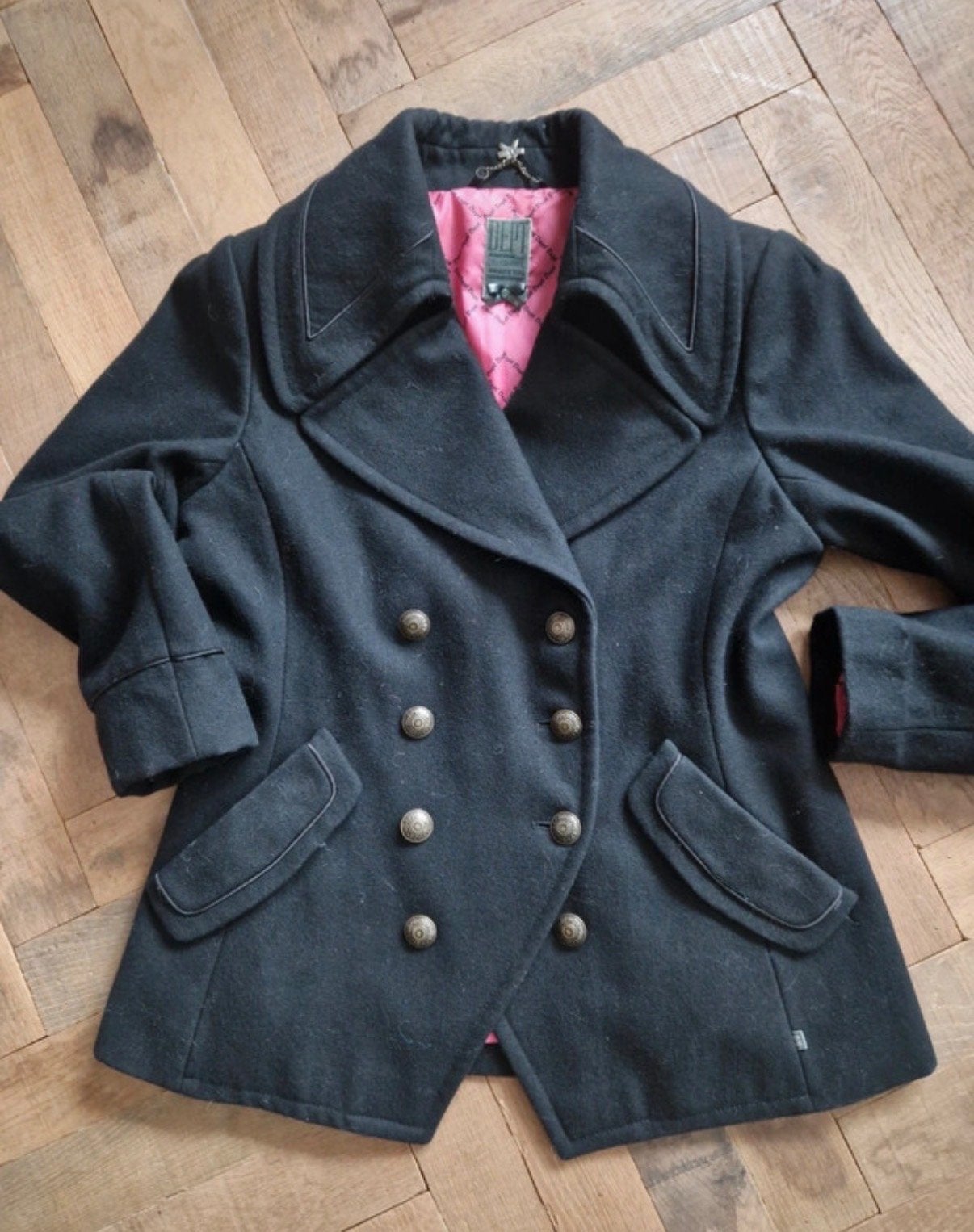 Dept Zwarte Wollen Jas met Roze Voering - Maat XL, Verzenden, Gedragen, Maat 46/48 (XL) of groter, Zwart