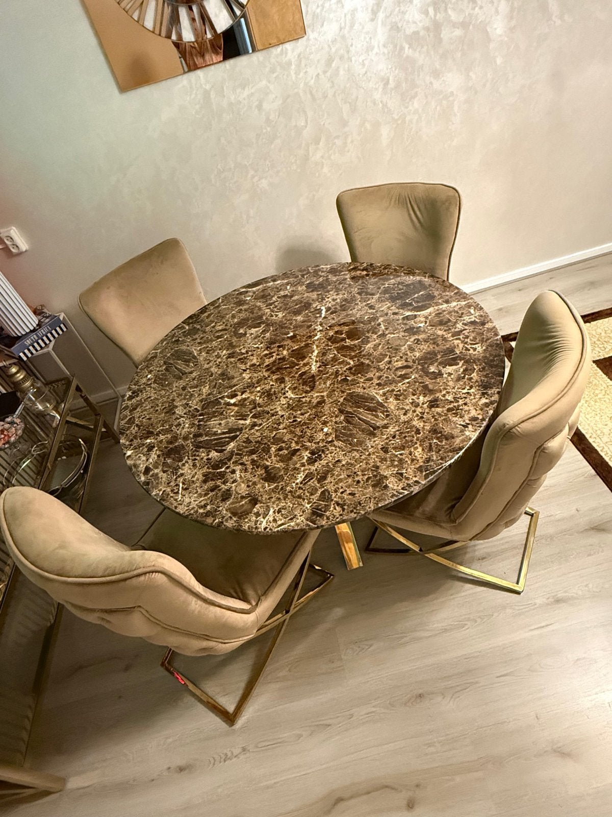Luxe eettafel met marmeren gouden onderstel, Ophalen, 100 tot 150 cm, Zo goed als nieuw, Vier personen