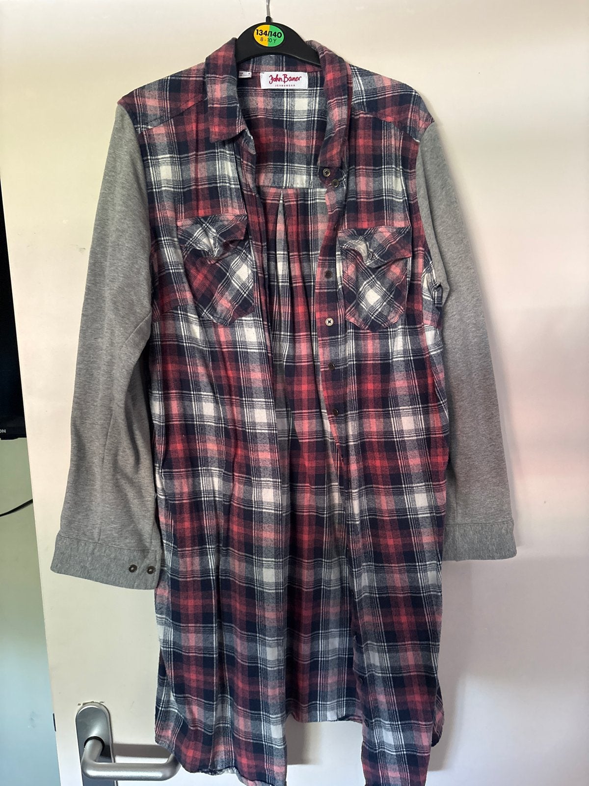 Jurk blouse geruit met grijze mouwen, Meerkleurig, Zo goed als nieuw, Boven de knie, Ophalen