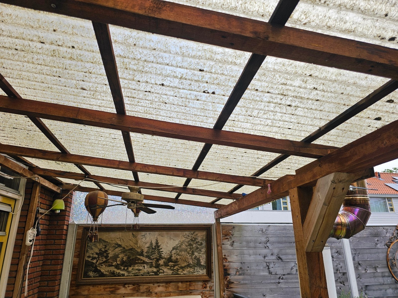 Gezellige houten veranda met transparant dak, Tuin en Terras, Ophalen, Gebruikt, Veranda