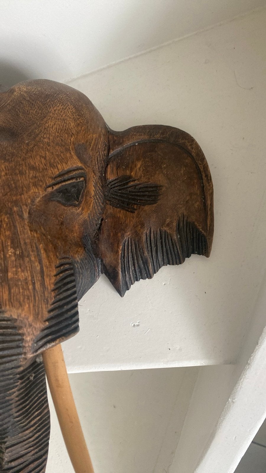 Houten olifantenkop wanddecoratie, Antiek en Kunst, Ophalen of Verzenden, Wanddecoratie, 20 - 50 cm, Hout