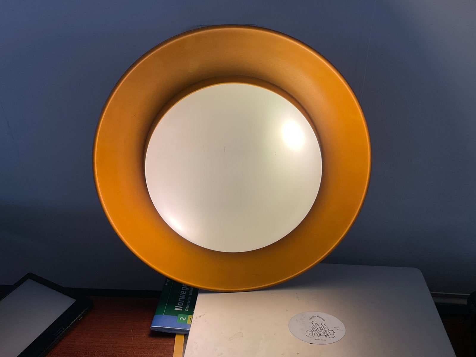 Vintage oranje wandlamp/plafondlamp met bolle kap, Ophalen of Verzenden