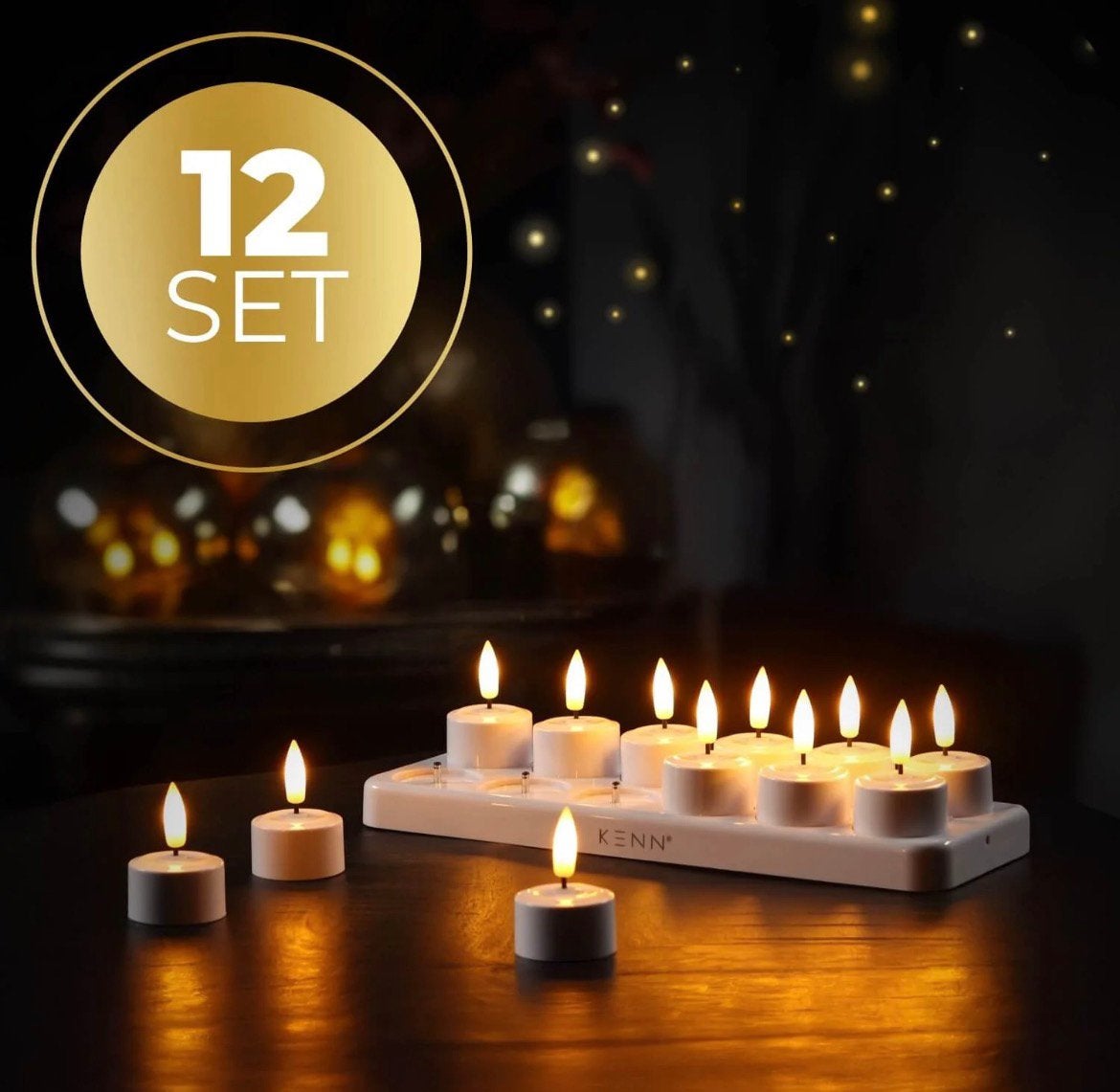 NIEUW: KENN 12 set oplaadbare waxinelichtjes ivoor / creme, Ophalen of Verzenden, Nieuw, Crème, Kaars