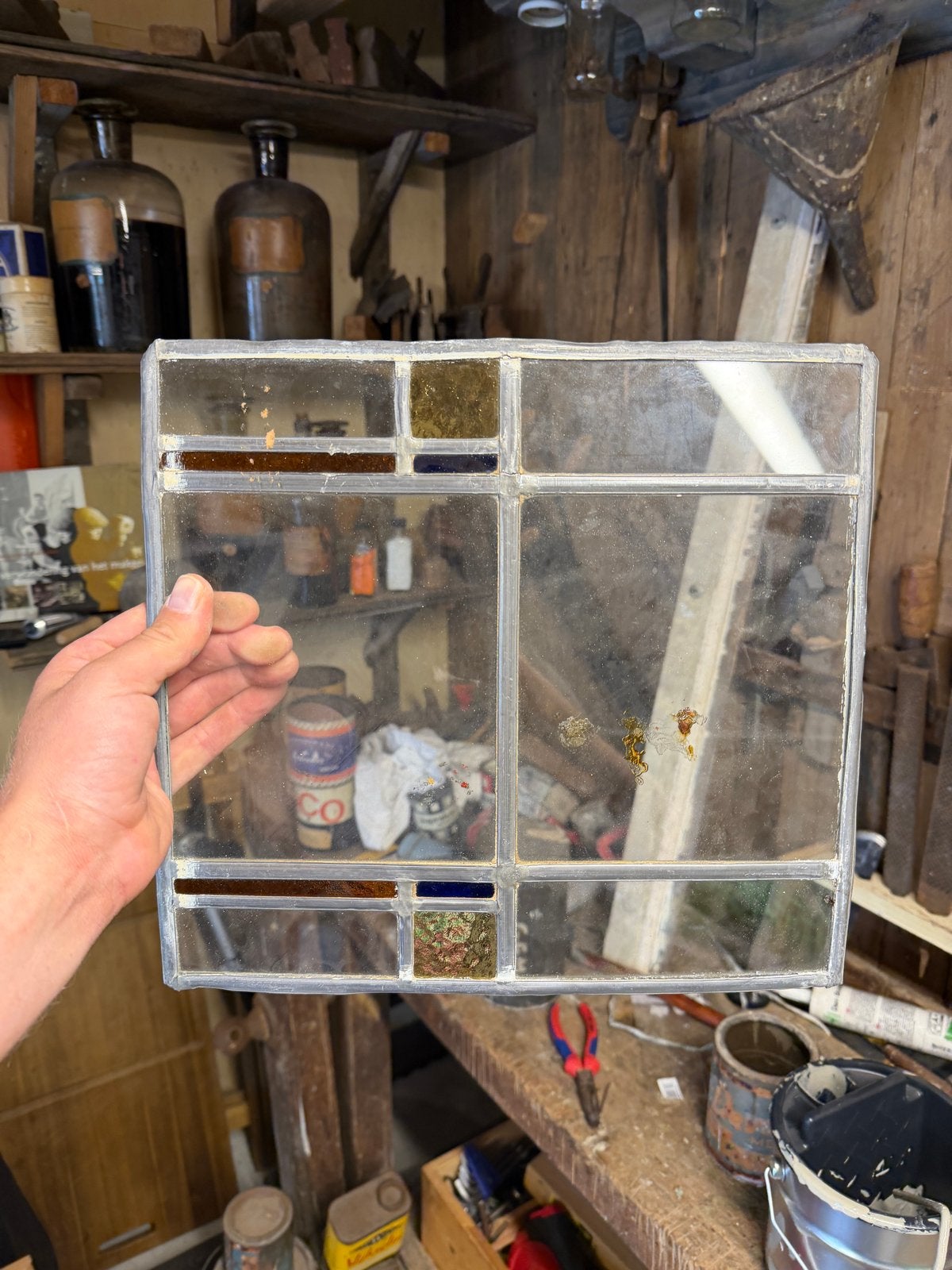 5x Glas-in-lood ruitjes - 32x29,5 cm, Doe-het-zelf en Verbouw, Glas en Ramen, Ophalen, Gevelraam of Ruit, Gebruikt, Minder dan 80 cm