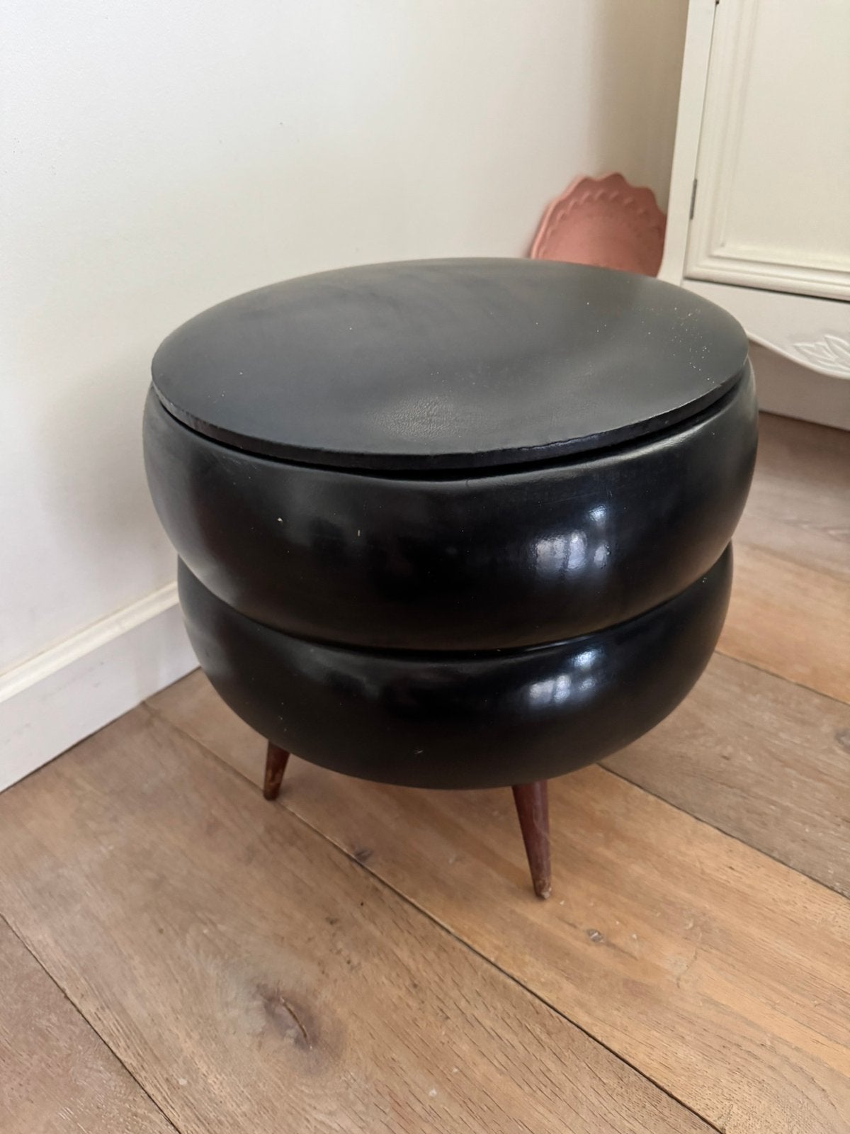 Retro vintage poef, Ophalen, Gebruikt, Rond, Minder dan 50 cm