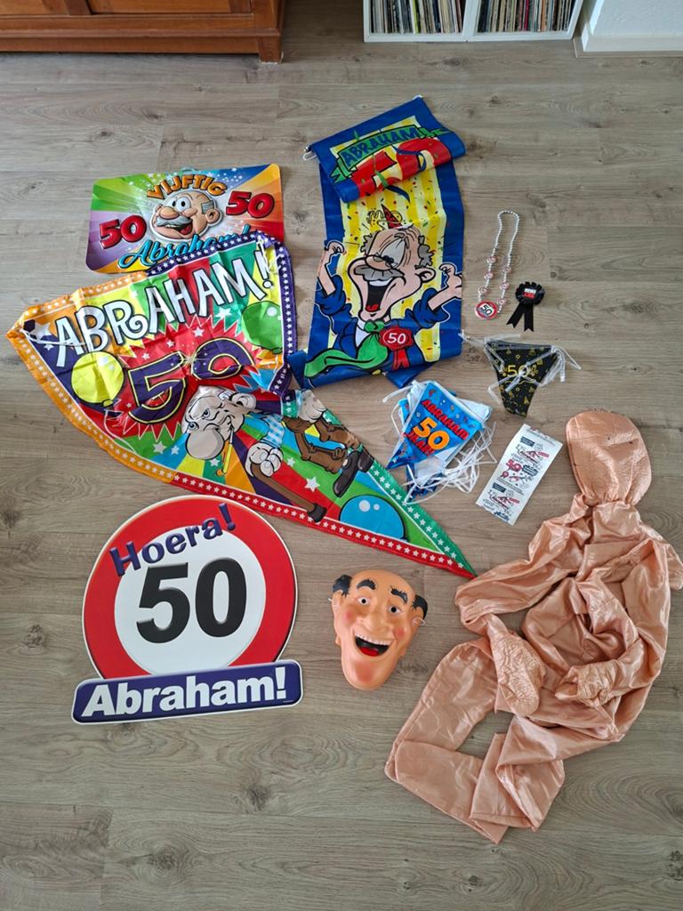 50 jaar Abraham feest aankleedpop masker ect., Ophalen of Verzenden, Versiering, Abraham of Sarah