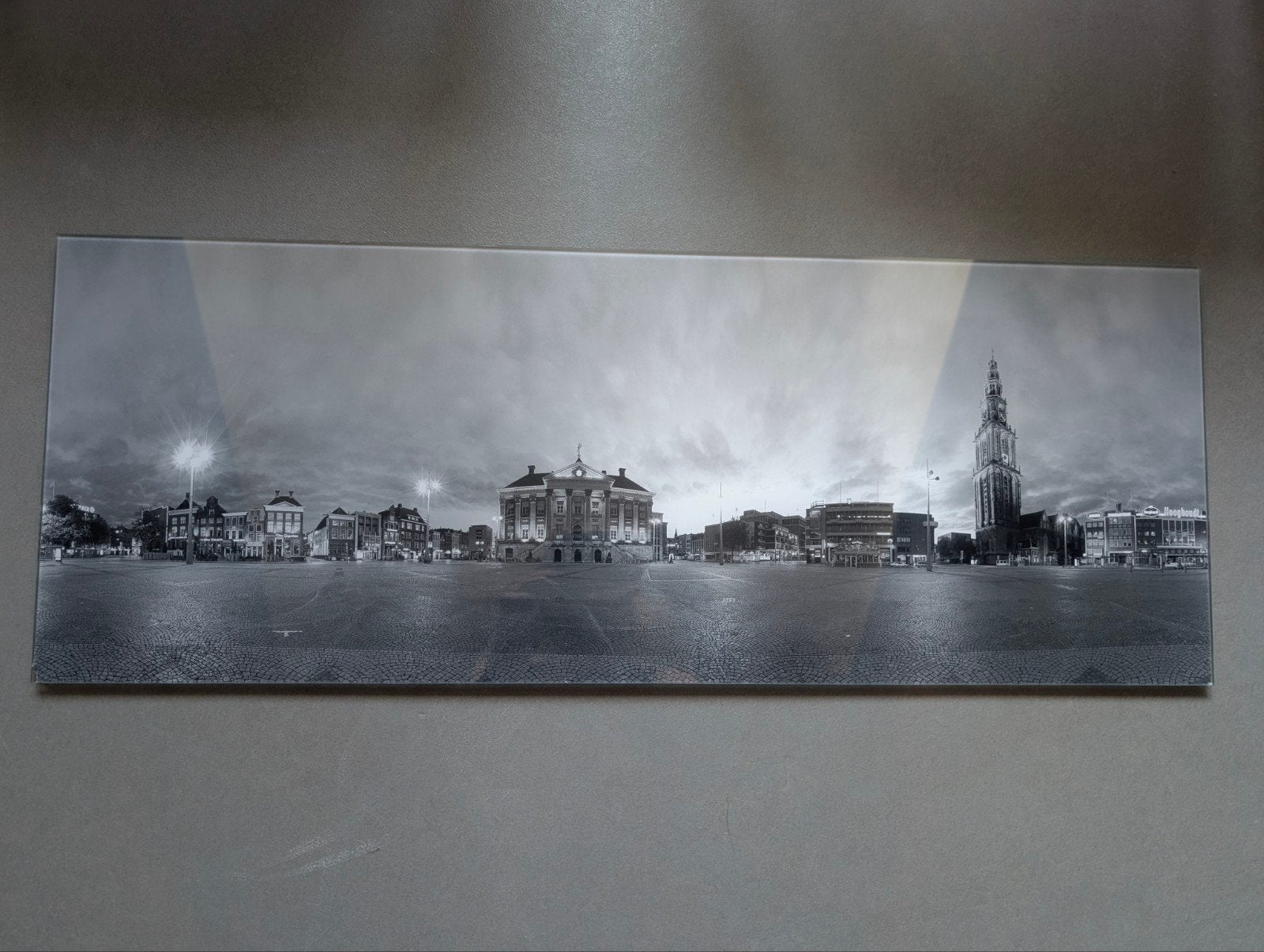 Glasplaat / glazen schilderij stad Groningen Grote Markt, Ophalen of Verzenden, Schilderij, 75 cm of meer