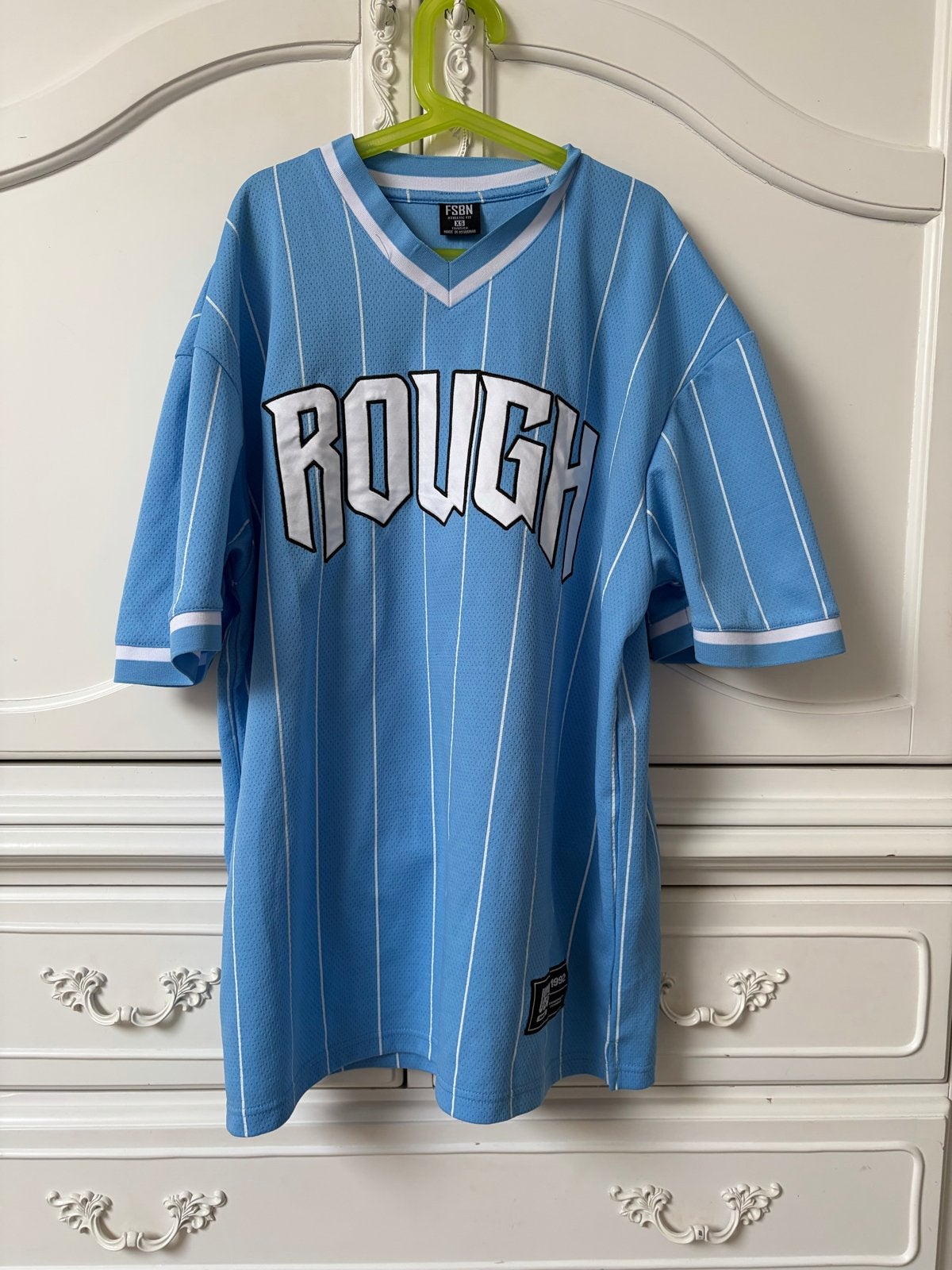 FSBN Rough Baseball Shirt - Lichtblauw met strepen, Kleding | Heren, Overige Herenkleding, Ophalen of Verzenden, Zo goed als nieuw