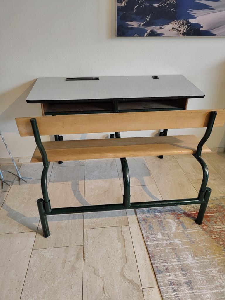 Vintage retro kinderbureau met bank, Ophalen, 90 cm, 112 cm, Gebruikt