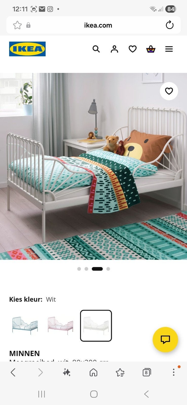 IKEA Minnen meegroeibed wit, Ophalen, Gebruikt, 70 tot 85 cm, Lattenbodem
