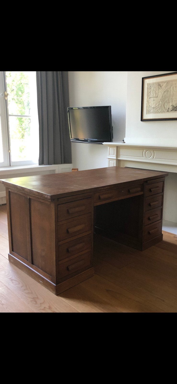 Antiek Frans eiken bureau, ca. 1910, demontabel, Huis en Inrichting, Bureaus, Ophalen of Verzenden