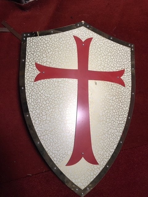 ridderschild, metaal, zilver, wit, met rood kruis, Verzamelen, Ophalen of Verzenden, Zo goed als nieuw