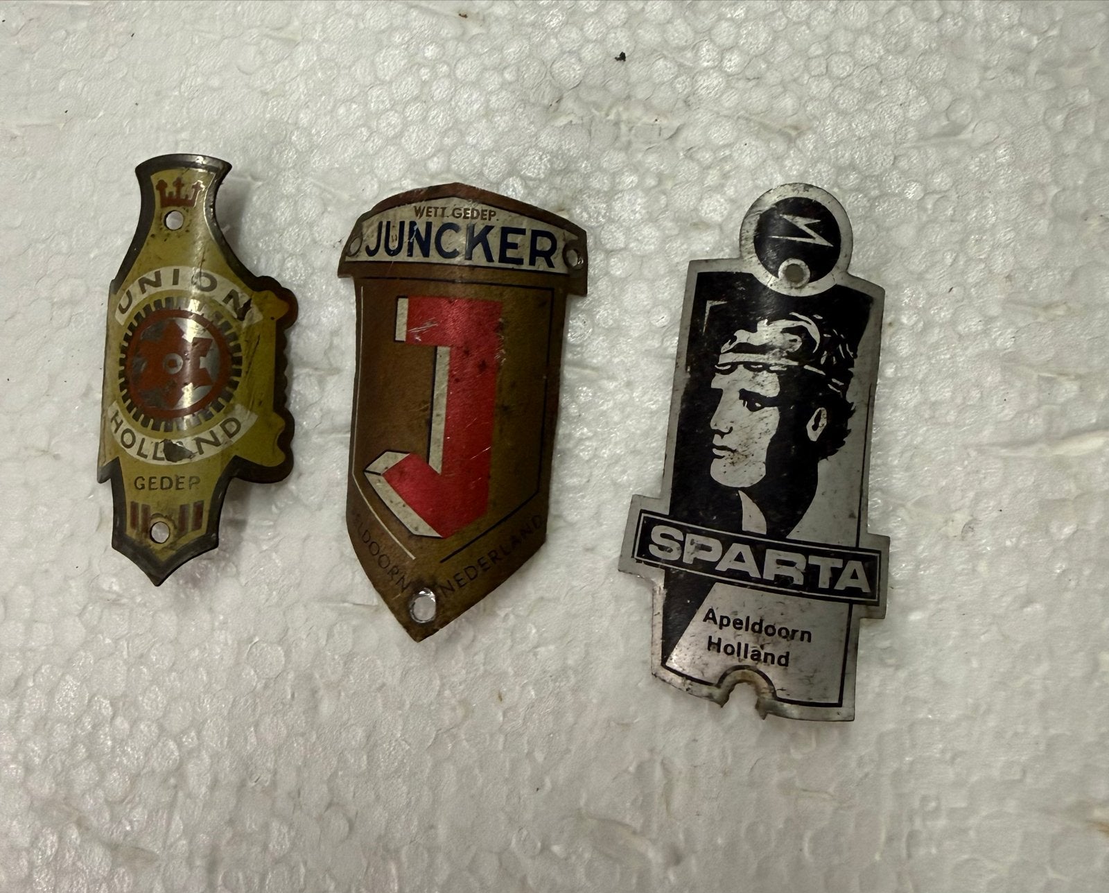 Vintage Fietsplaatjes: Union, Juncker, Sparta, Gebruikt, Overige typen, Staal, Ophalen of Verzenden