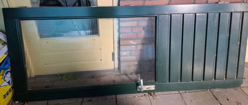 Groene buitendeur met glas en slot, Ophalen, 80 tot 100 cm, 200 tot 215 cm, Hout