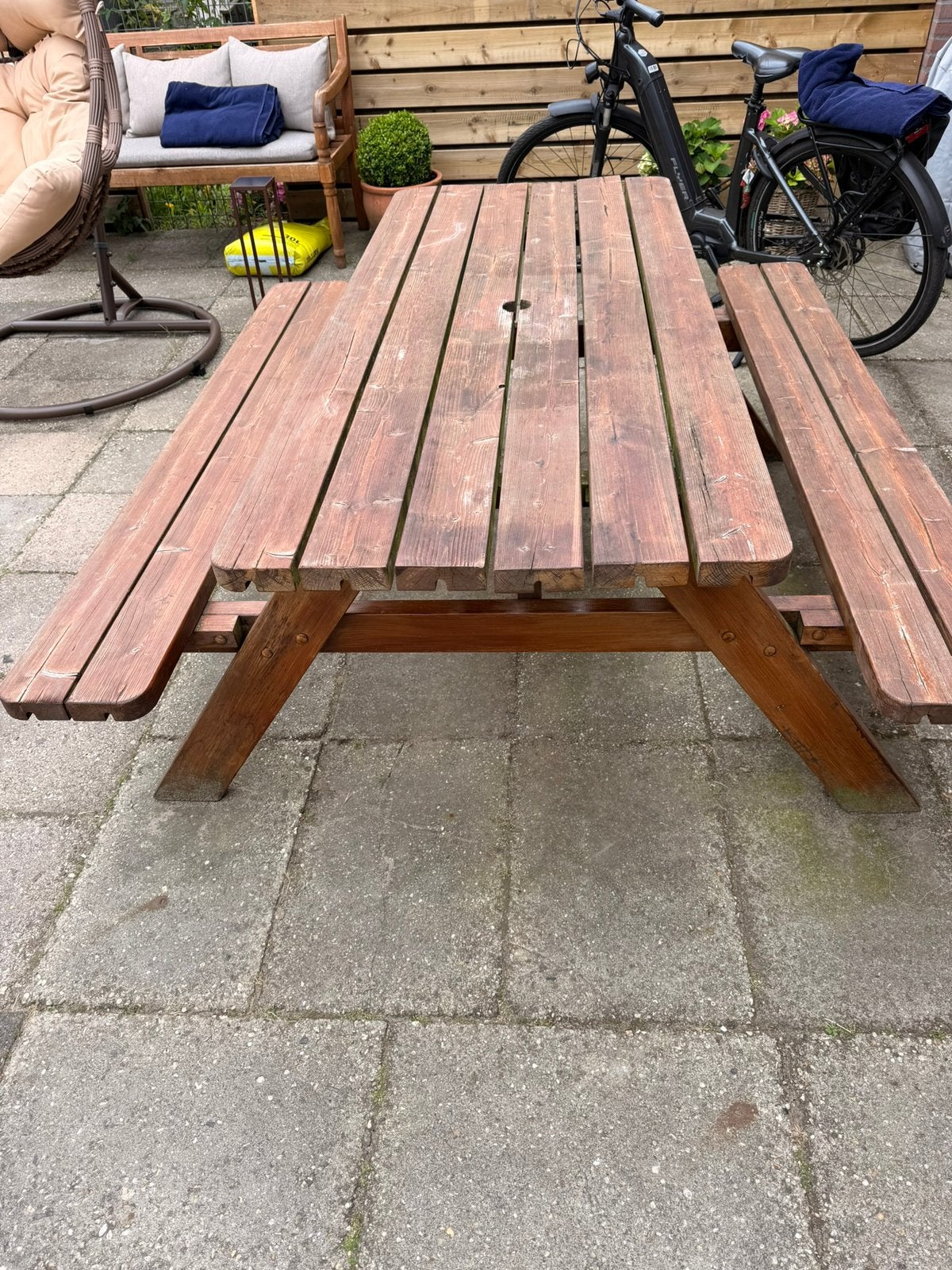 Picknicktafel, Tuin en Terras, Picknicktafels, Ophalen, Zo goed als nieuw, Rechthoekig, Hout