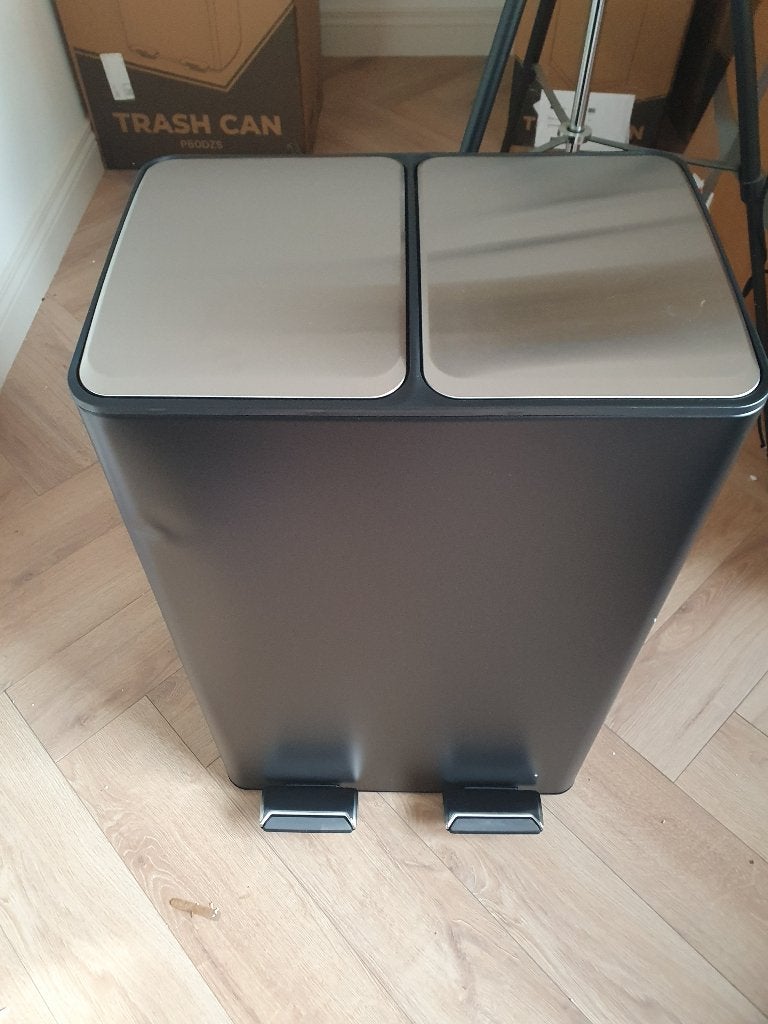 Bayt Prullenbak 60L – 27L + 33L – 2 Compartimenten – Zwart, Huis en Inrichting, Woonaccessoires | Prullenbakken, Met pedaal, 40 liter of meer