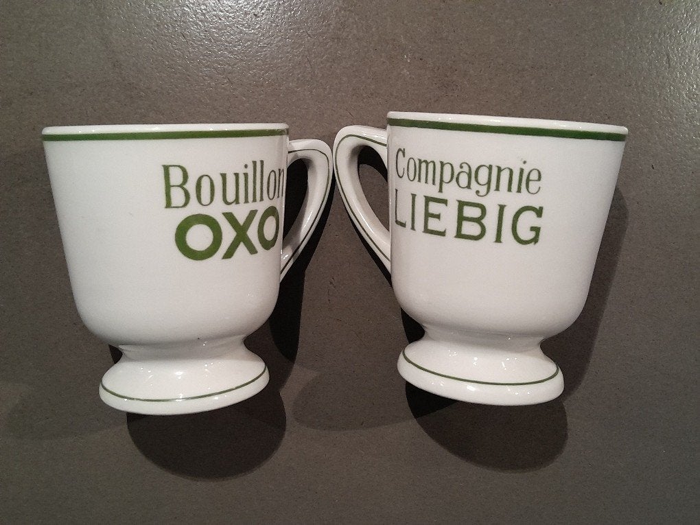 2 bekers met oor Bouillon OXO, Gebruikt, Overige typen, Ophalen of Verzenden, Overige stijlen