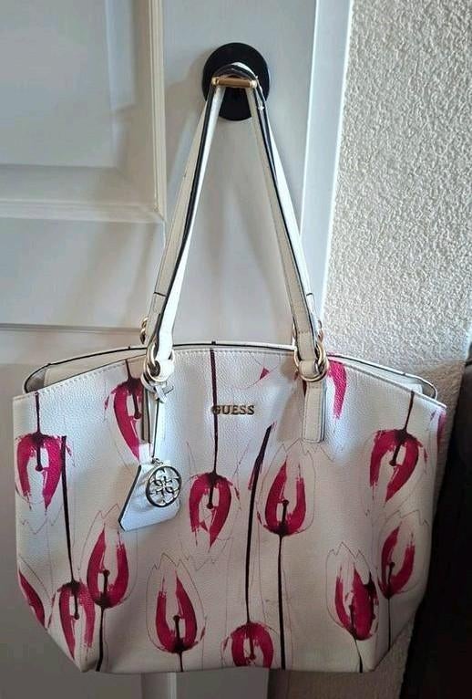 Guess handtas met bloemenprint, Ophalen of Verzenden, Zo goed als nieuw, Wit, Handtas
