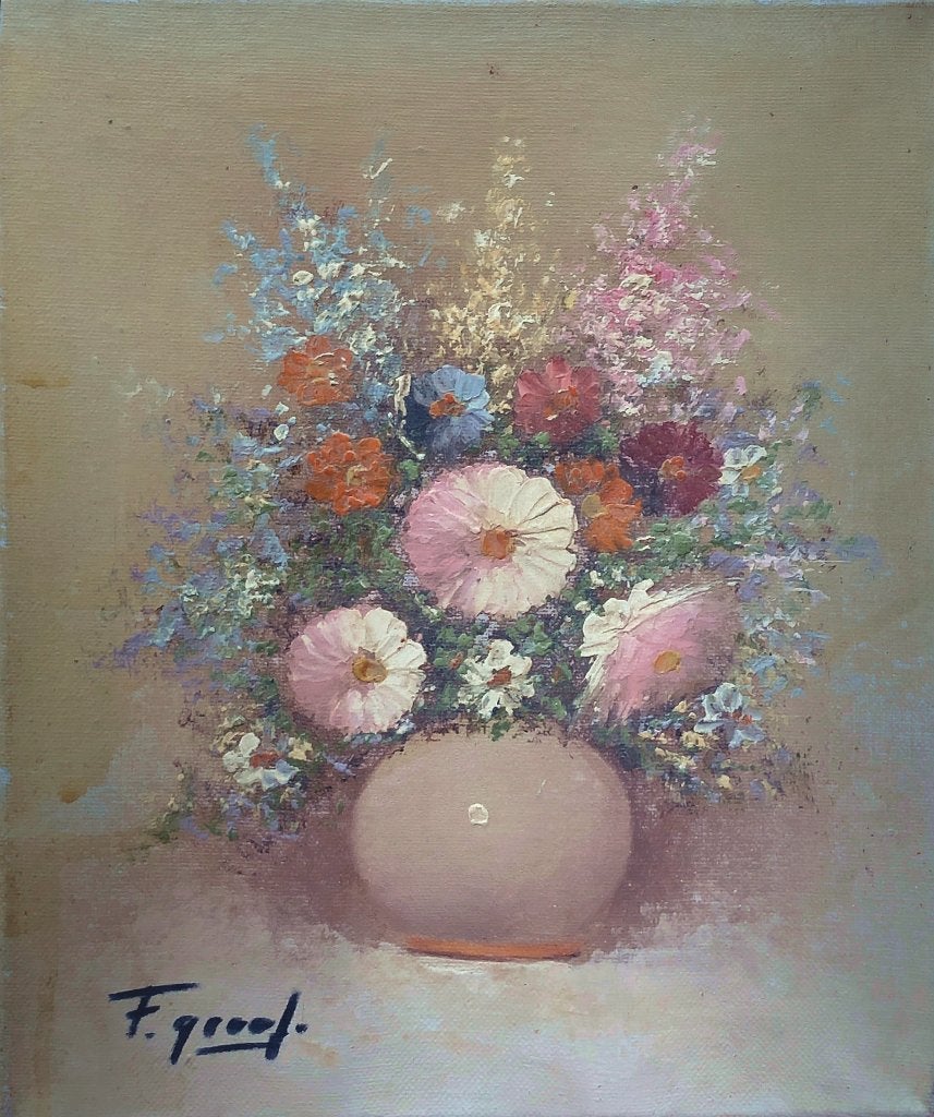 F. Groof (XX-XX) Schilderij 'Vaas bonte bloemen', Ophalen of Verzenden