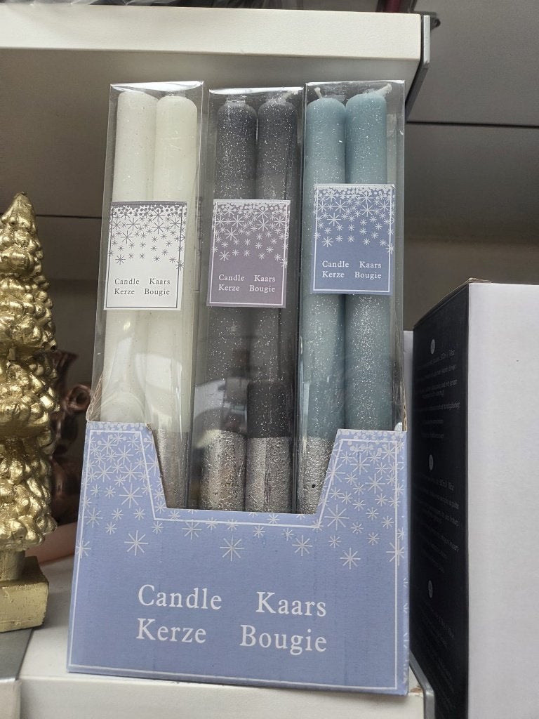 Decoratieve Kaarsen - Wit, Grijs & Blauw met Glitter, Wit, Onbekend, Ophalen of Verzenden, Onbekend