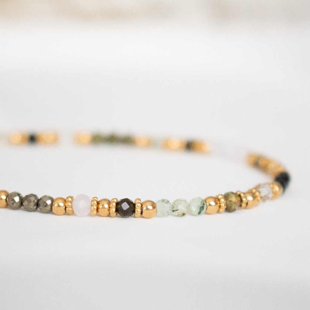 Ketting met o.a. unakiet, bergkristal & pyriet, Sieraden, Tassen en Uiterlijk, Beige, Nieuw, Ophalen of Verzenden, Steen of Mineraal