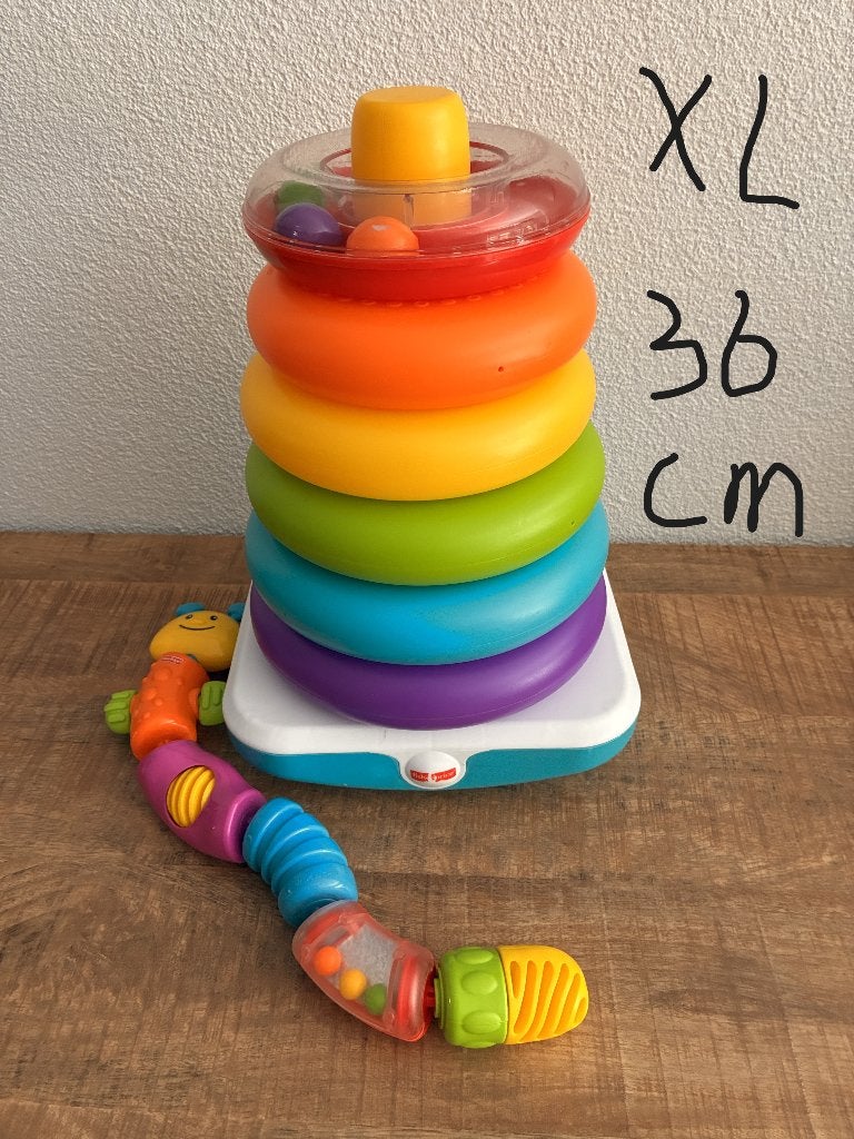 Fisher-Price XL stapelringen 36 cm + klik-vast-rups. PRIMA., Kinderen en Baby's, Speelgoed | Fisher-Price, Ophalen of Verzenden