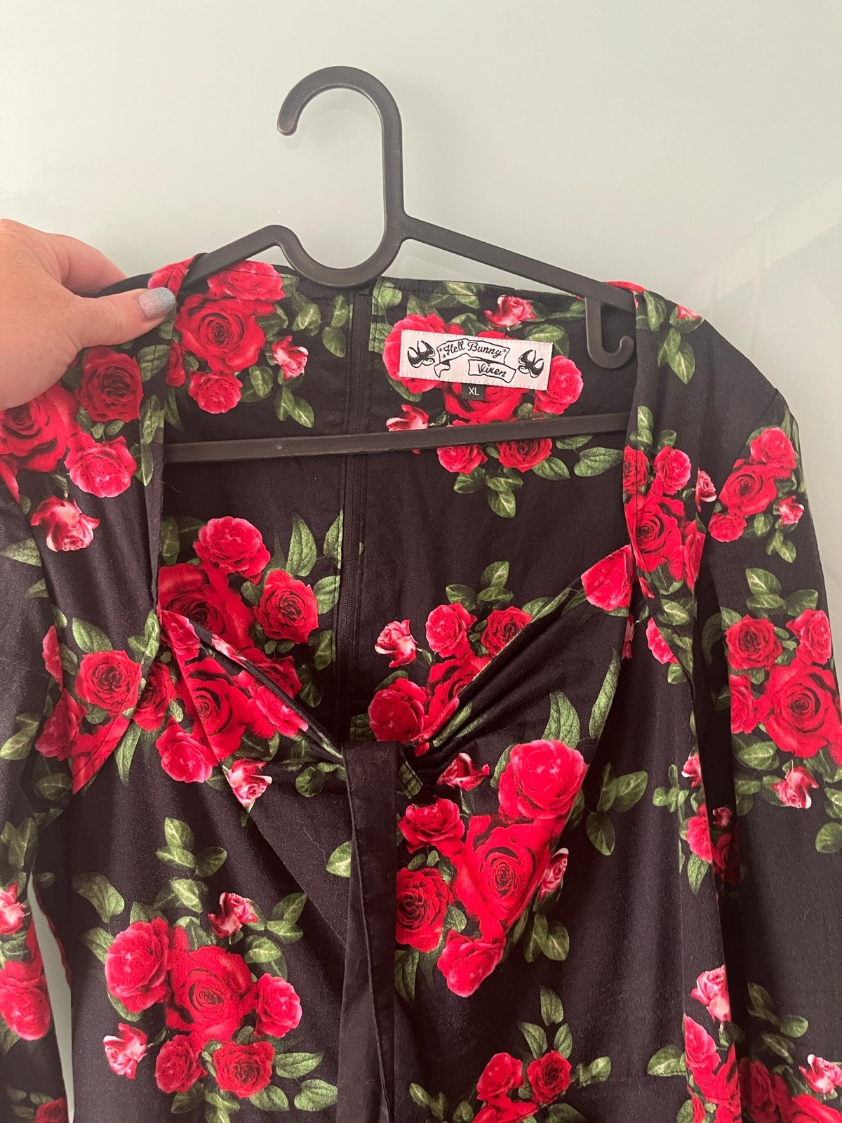 Hell Bunny Vixen Rock en Roll Jurk met Rozenprint, Maat 46/48 (XL) of groter, Zo goed als nieuw, Onder de knie, Meerkleurig