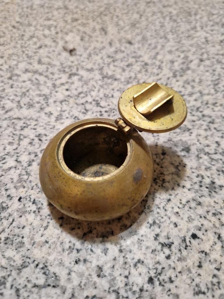 Vintage messing asbak met deksel, Verzamelen, Ophalen of Verzenden, Gebruikt, Asbak