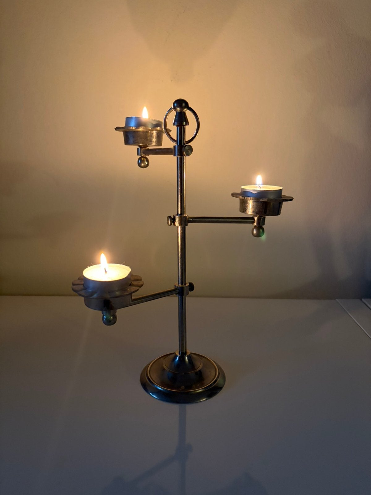 Vintage chroom verstelbare kandelaar, 3 waxine lichtjes, Ophalen of Verzenden