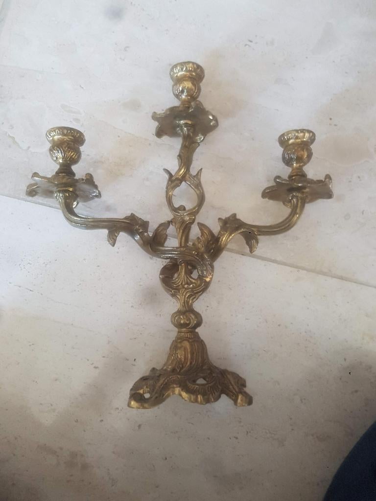 3 armige antieke messing kandelaar hoogte 30 cm, Ophalen of Verzenden, Koper of Brons