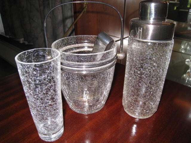 Vintage jaren 60 cocktailbar set: ijsemmer, shaker n glas !, Antiek en Kunst, Antiek | Glas en Kristal, Ophalen of Verzenden