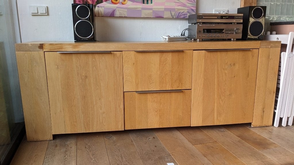 Goossens eiken dressoir met lades en deuren, Ophalen, Gebruikt, Eikenhout, Met lade(s)