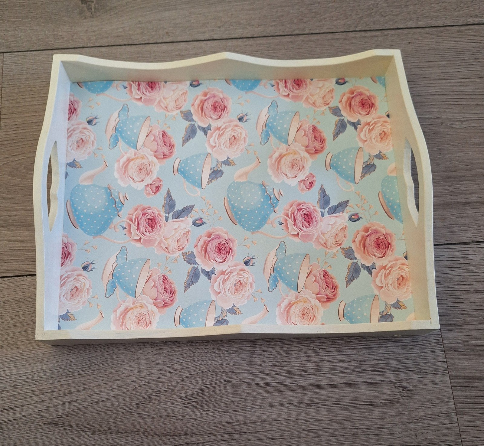 Dienblad hout bloemen theemotief 26,5x22 cm, Huis en Inrichting, Ophalen of Verzenden, Zo goed als nieuw, Rechthoekig, Hout