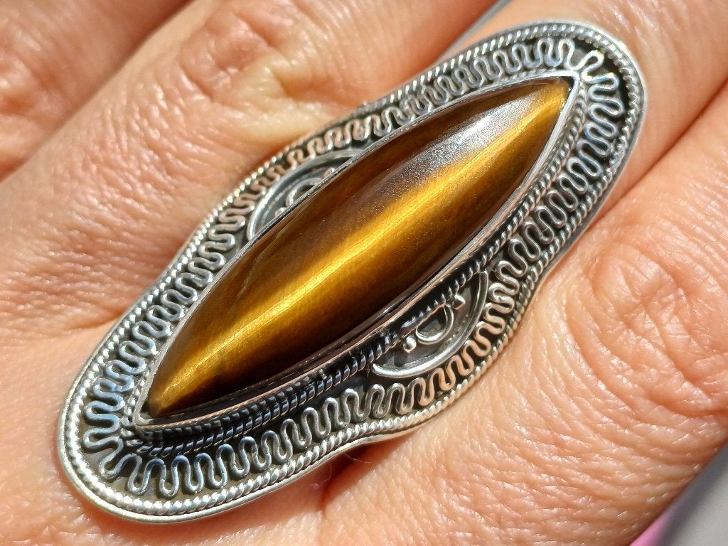 Vanoli Langwerpige 925 zilveren ring tijgeroog maat 17,25, Daiva1973@hotmail.com, Vanoli, Bruin, Amsterdam