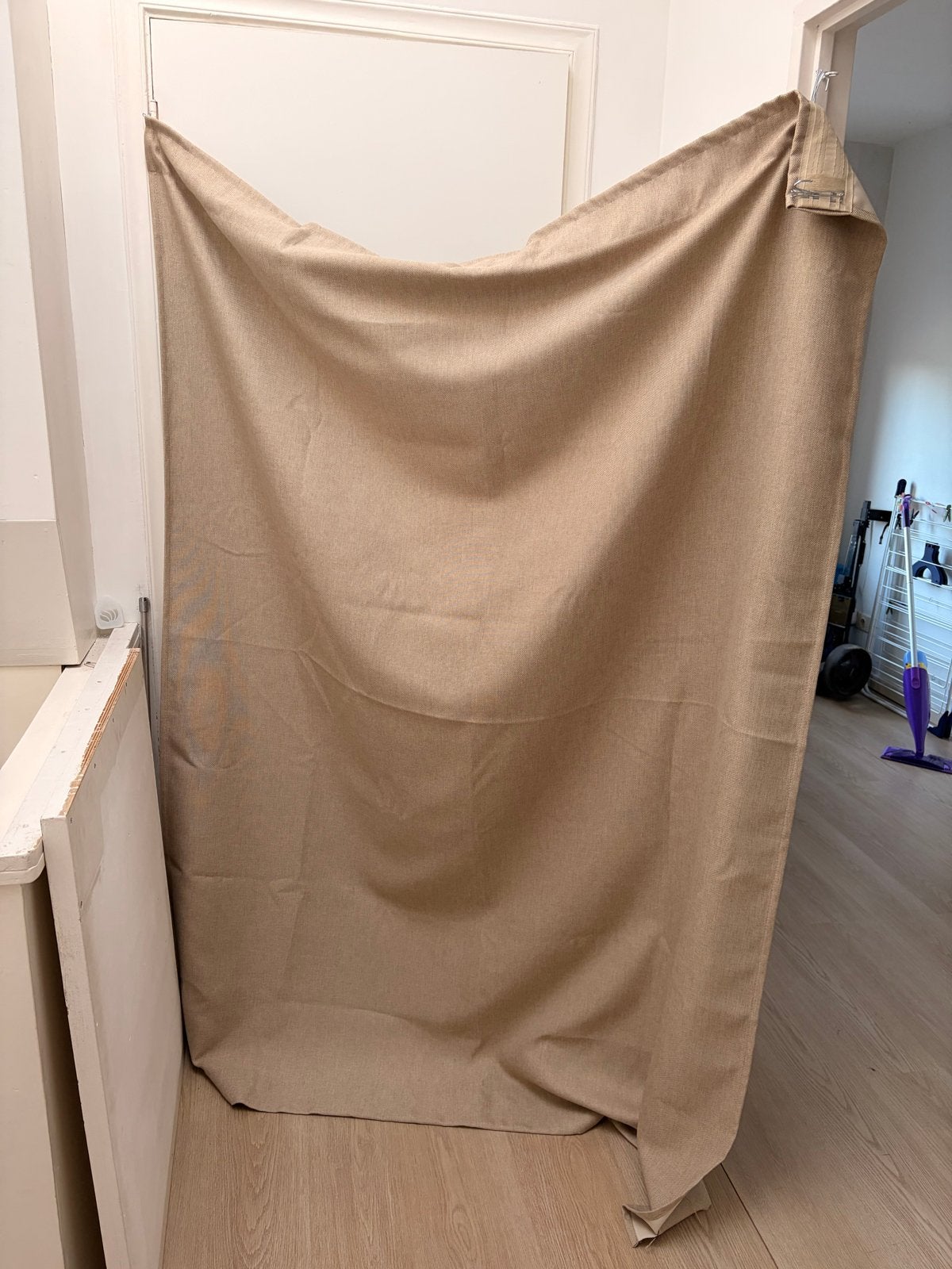 Beige (deels verduisterende) gordijnen, set van 2, Overige materialen, Gebruikt, Beige, Ophalen of Verzenden